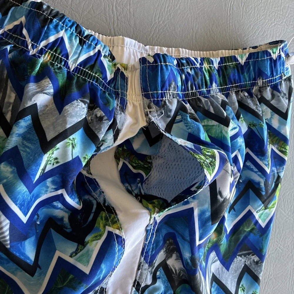 Ingear Swim Mens Blue Board Shorts Swim Trunks Mesh Lined XXL MS1 Geo Surf